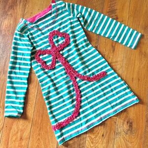 Ruffle Butts Size 7 Striped Ruffle Bow Long Sleeve Dress Tunic Blue Boutique